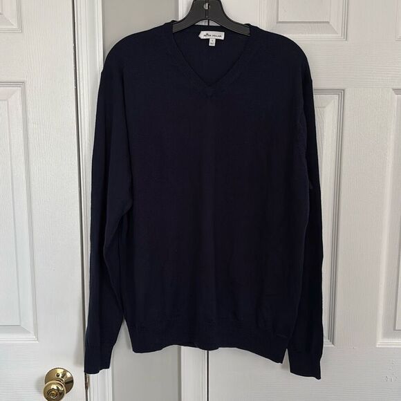 Peter Millar navy blue merino wool v neck sweater size large C33-1 - Picture 1 of 4